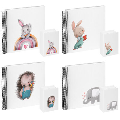 Baby-spiraalalbums met schattige motieven    - Babyspiraalalbums in het formaat 26x25 cm met 40 witte pagina\'s in vier motieven.